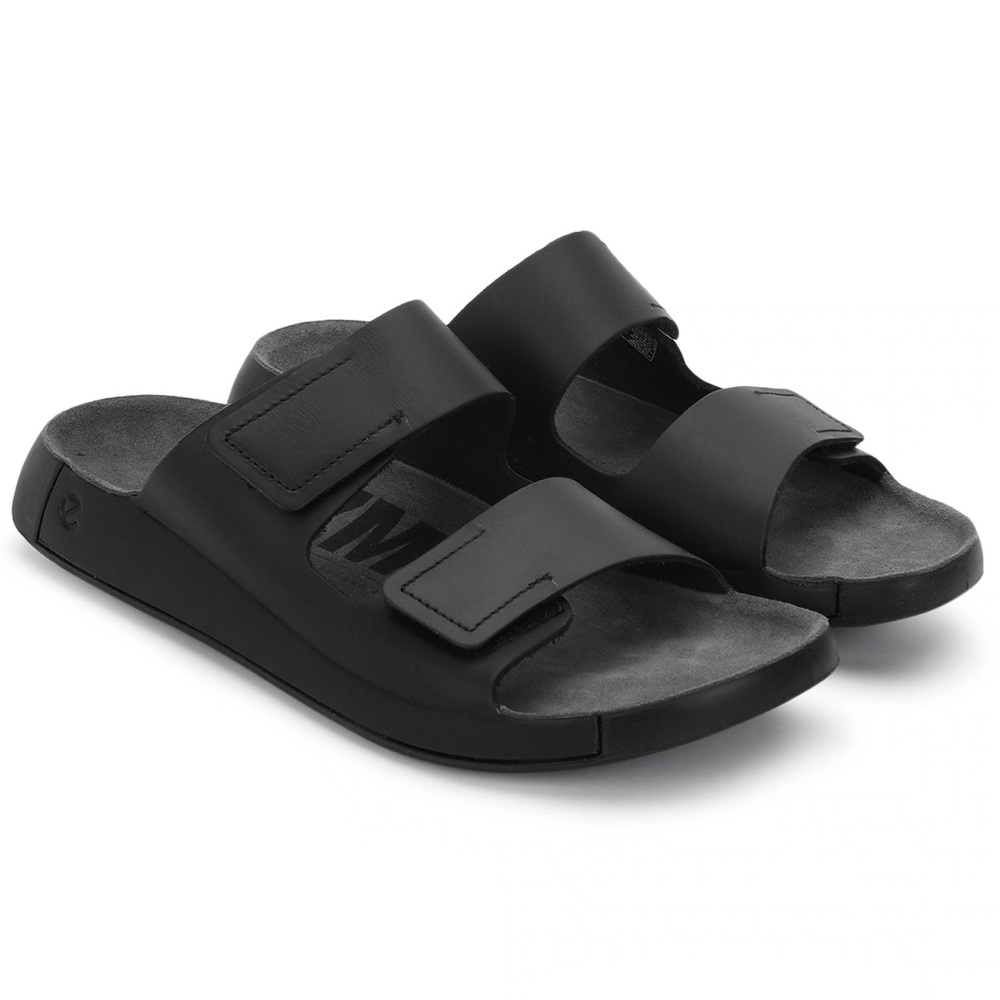 Ecco Cozmo Double Strap Hook & Loop Comfort Slide Sandals Black Men's Size 41